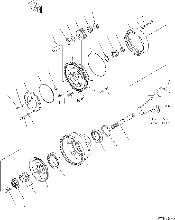 Схема запчастей Komatsu WA700-3 - ПЕРЕДНИЙ МОСТ (КОНЕЧНАЯ ПЕРЕДАЧА) ГИДРОТРАНСФОРМАТОР И ТРАНСМИССИЯ