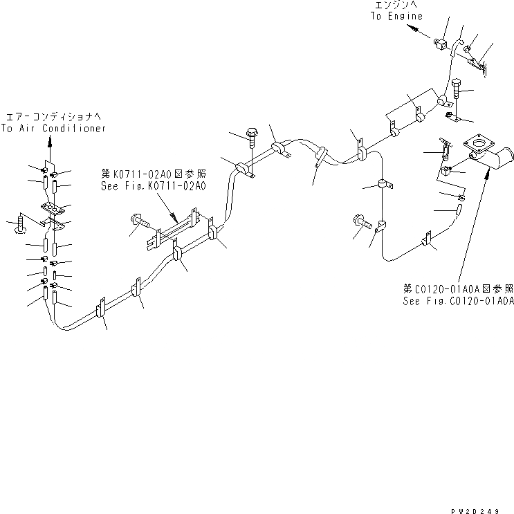 Схема запчастей Komatsu WA700-3 - ГИДР. ПРОВОД. ОБОГРЕВАТЕЛЯ(№-) КАБИНА ОПЕРАТОРА И СИСТЕМА УПРАВЛЕНИЯ