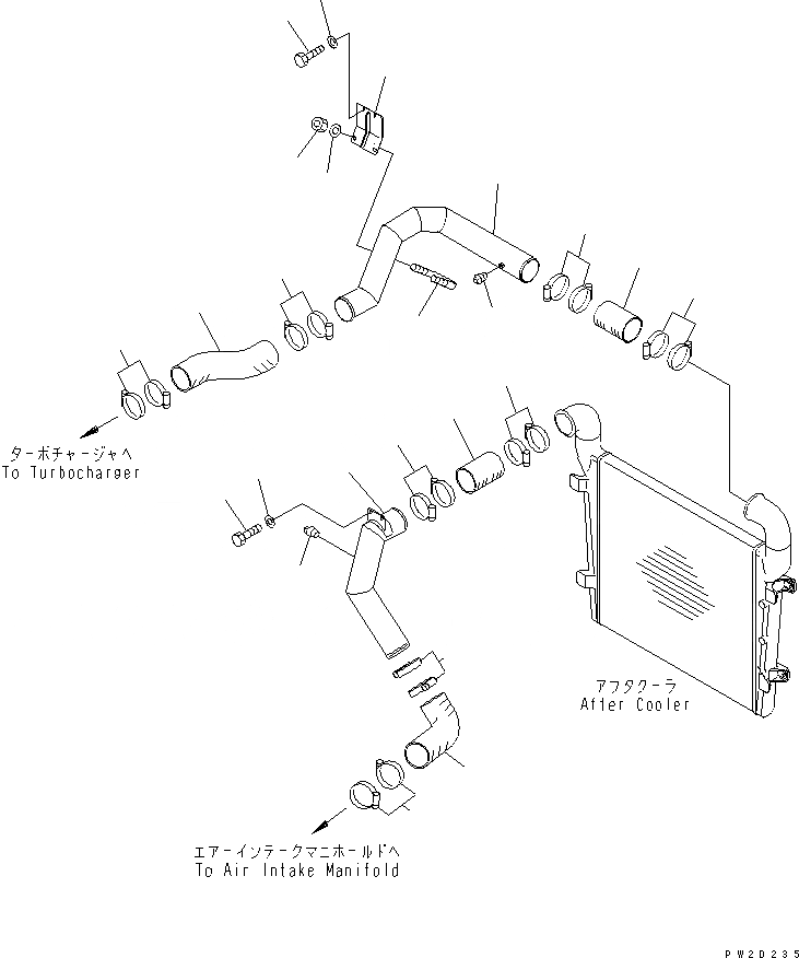 Схема запчастей Komatsu WA700-3 - ЛИНИЯ ОХЛАЖДЕНИЯ (ТРУБКИ ПОСЛЕОХЛАДИТЕЛЯ) (СПЕЦ-Я TBG)(№-7) СИСТЕМА ОХЛАЖДЕНИЯ