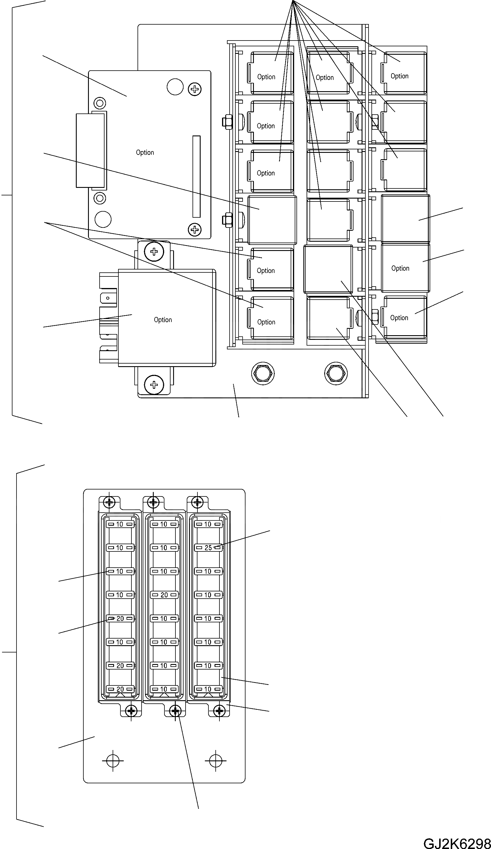 Схема запчастей Komatsu WA70-6 - ЭЛЕКТРИЧ. СИСТЕМА (РЕЛЕ И ПРЕДОХРАНИТЕЛИ ПЛАСТИНА) E ЭЛЕКТРИКА