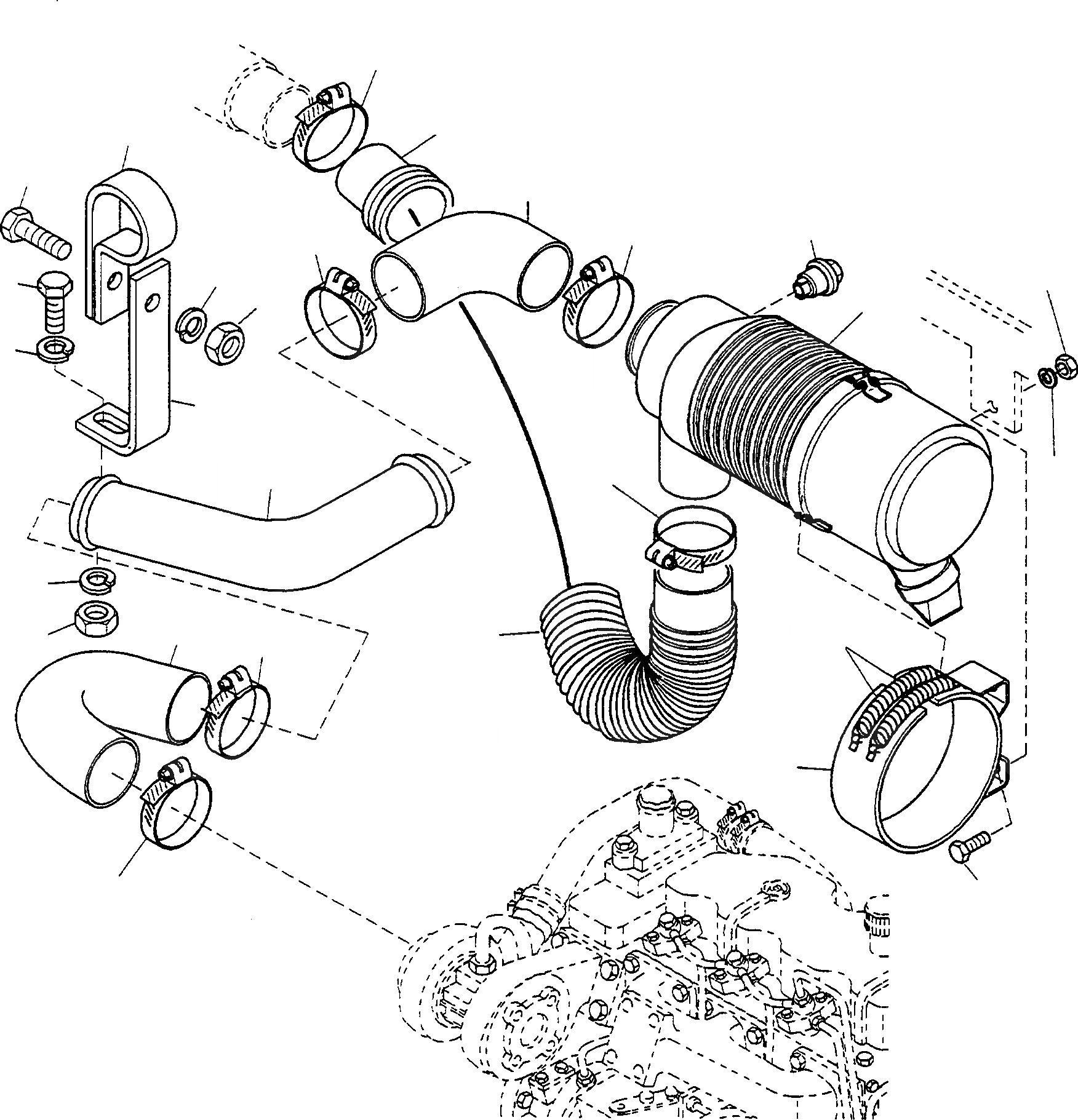 Схема запчастей Komatsu WA75-1S - ВОЗД. ФИЛЬТР. СИСТЕМА, СТАНДАРТН. ДВИГАТЕЛЬ, КРЕПЛЕНИЕ ДВИГАТЕЛЯ