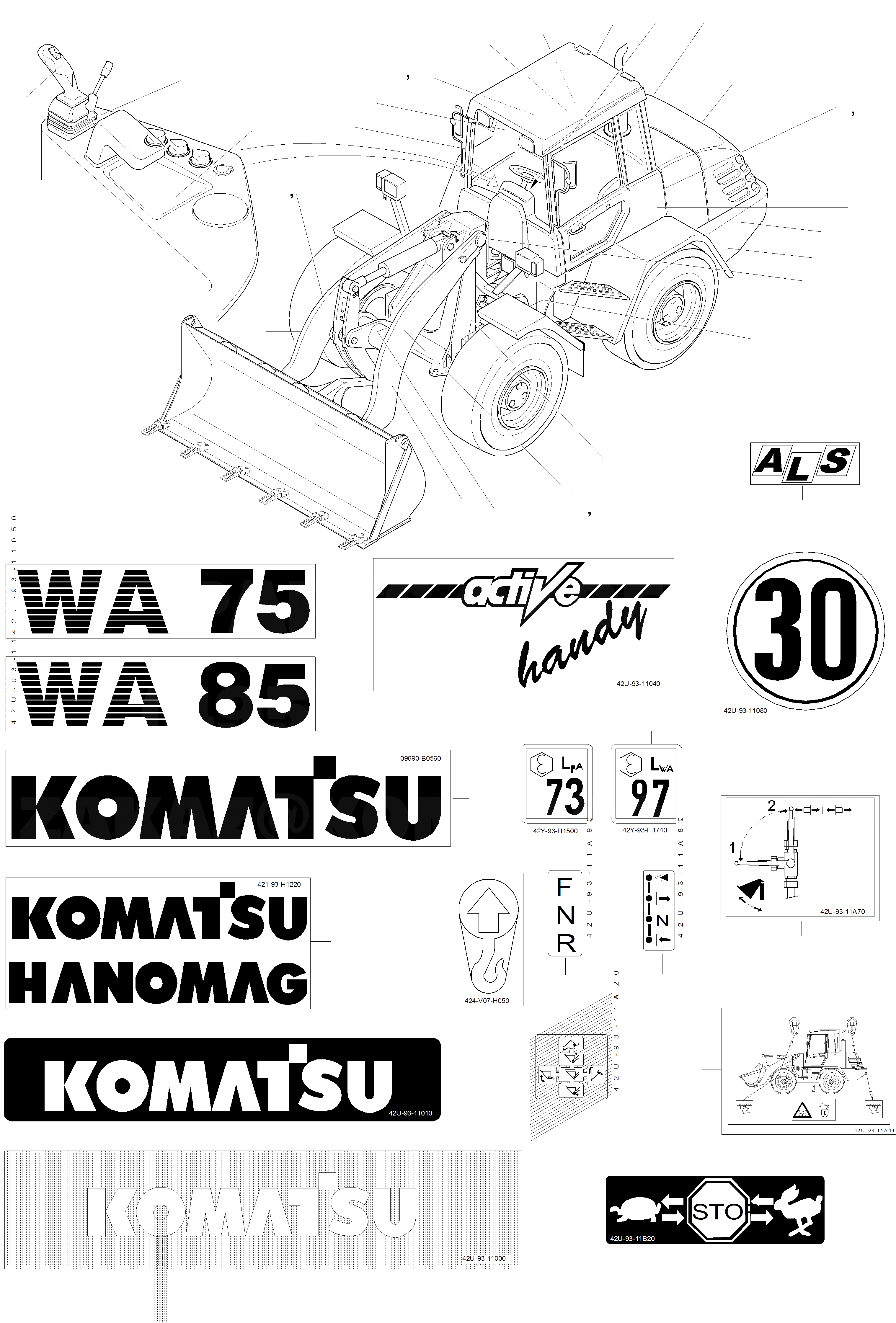 Схема запчастей Komatsu WA75-3 - БУКВЕНН. ИНСТРУМЕНТ, АКСЕССУАРЫ, БУКВЕНН.