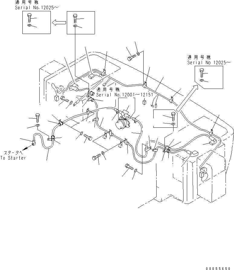 Схема запчастей Komatsu WA80-3 - ПРОВОДКА (АККУМУЛЯТОР КАБЕЛЬ И ЗАДН. ОСВЕЩЕНИЕ ЛИНИЯ)(№-) ЭЛЕКТРИКА