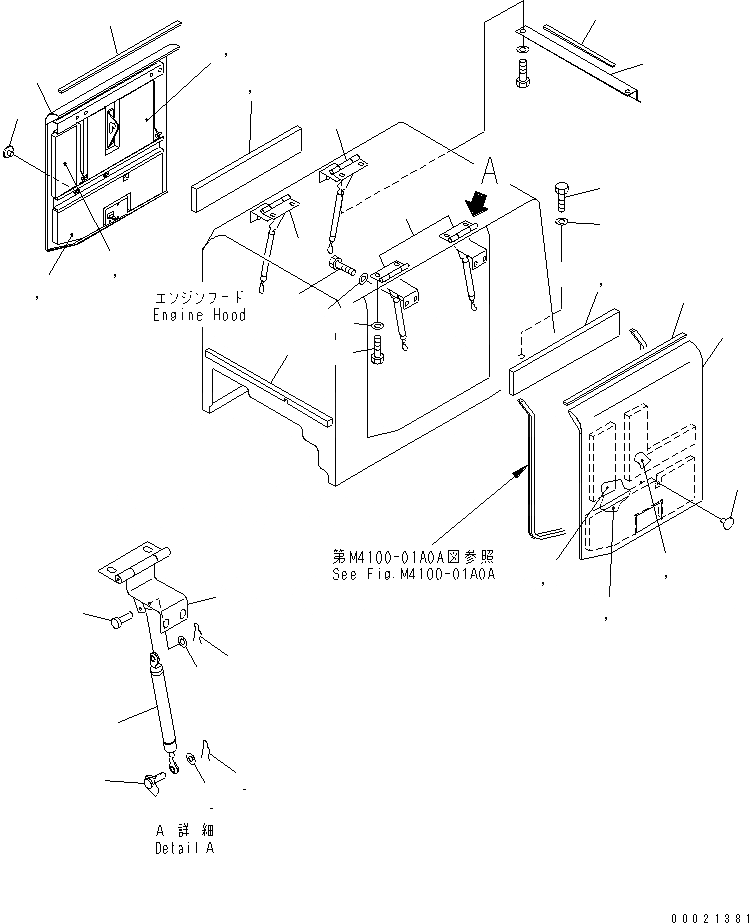 Схема запчастей Komatsu WA80-3 - КАПОТ (ДВЕРЦЫ КАПОТА)(№-) ЧАСТИ КОРПУСА