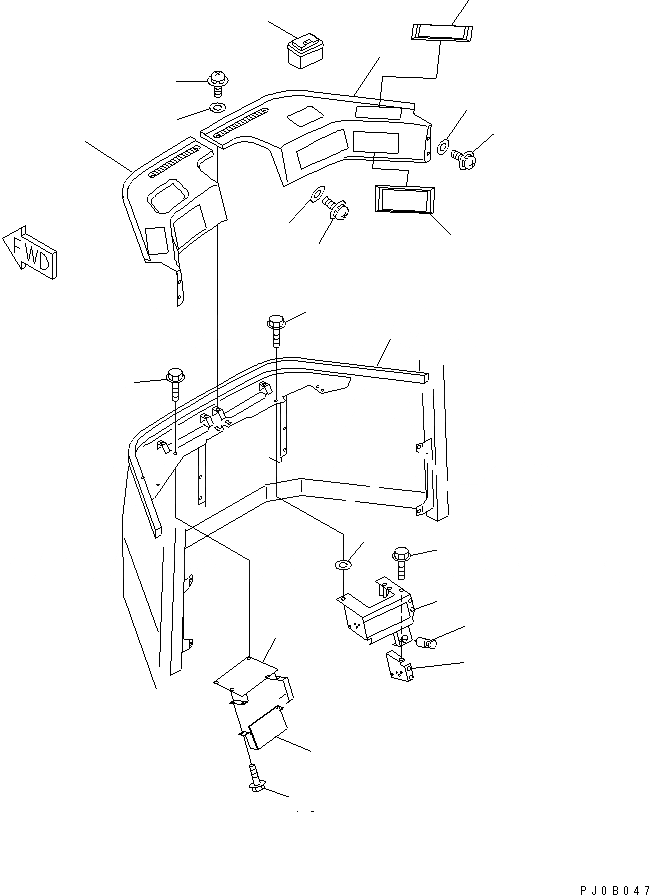 Схема запчастей Komatsu WA80-3-CO - КАБИНА (ПЕРЕДН. ЧАСТИ ИНТЕРЬЕРА) (СНЕГОУБОРОЧН. СПЕЦ-Я.)    (С РАДИО)(№-) OPERATIORS ОБСТАНОВКА И СИСТЕМА УПРАВЛЕНИЯ