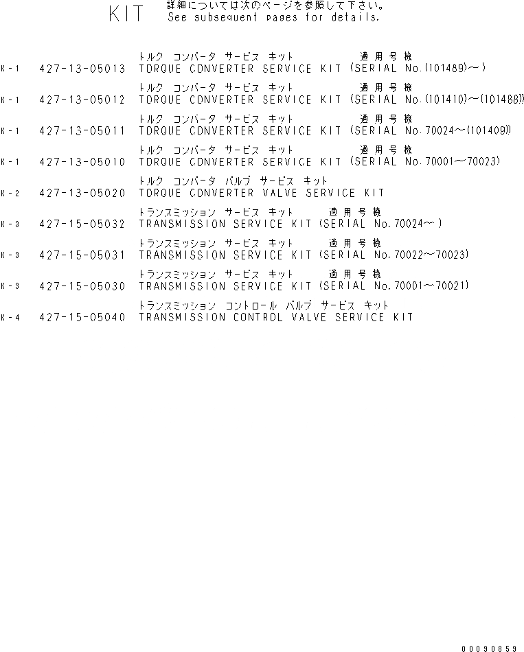 Схема запчастей Komatsu WA800-3E0 - КОМПЛЕКТ (ГИДРОТРАНСФОРМАТОР И ТРАНСМИССИЯ)(№7-) ОСНОВН. КОМПОНЕНТЫ И РЕМКОМПЛЕКТЫ