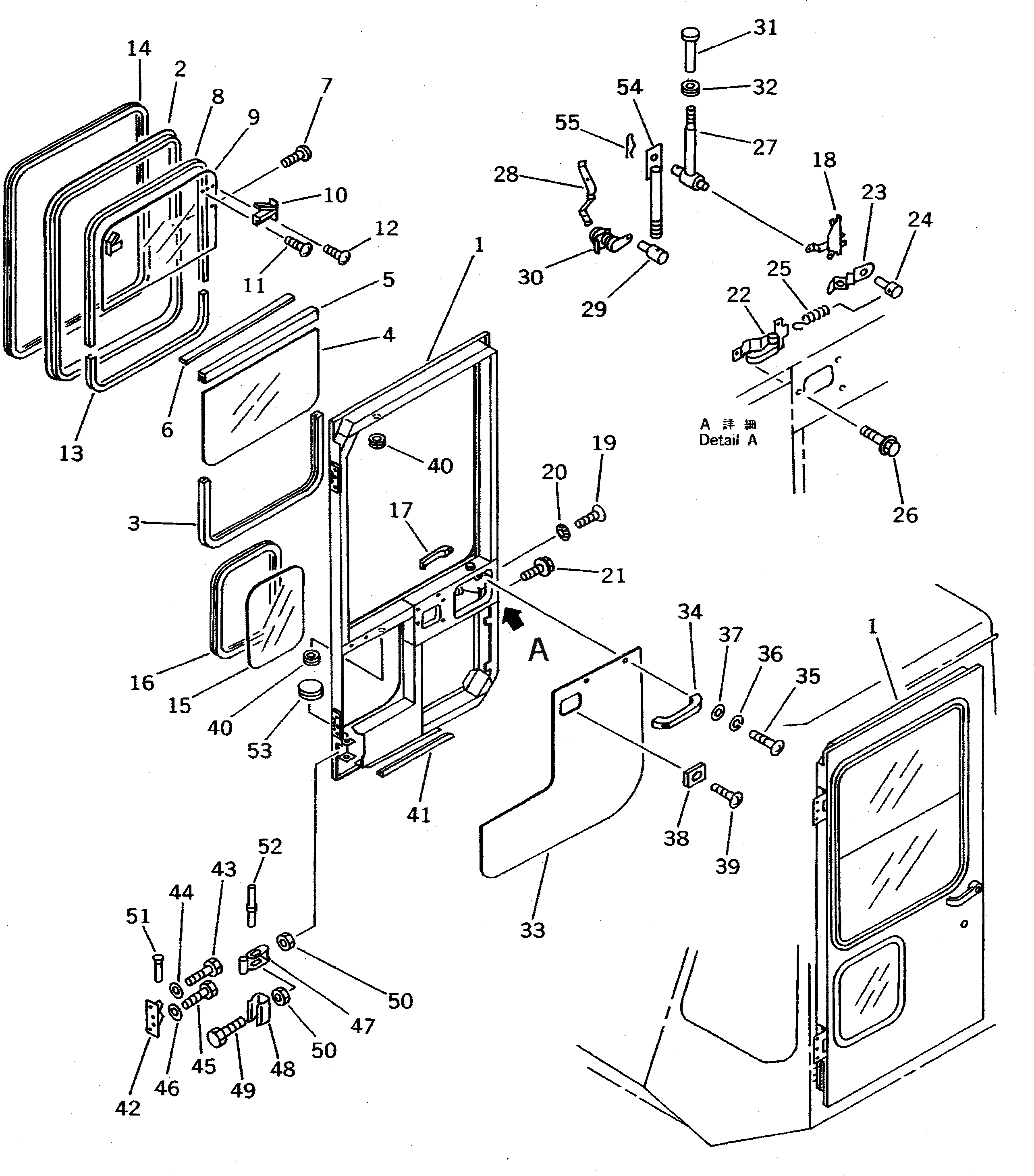 Схема запчастей Komatsu WA800-1 - КАБИНА (/) (ДВЕРЬ)(№-99) РАМА И ЧАСТИ КОРПУСА