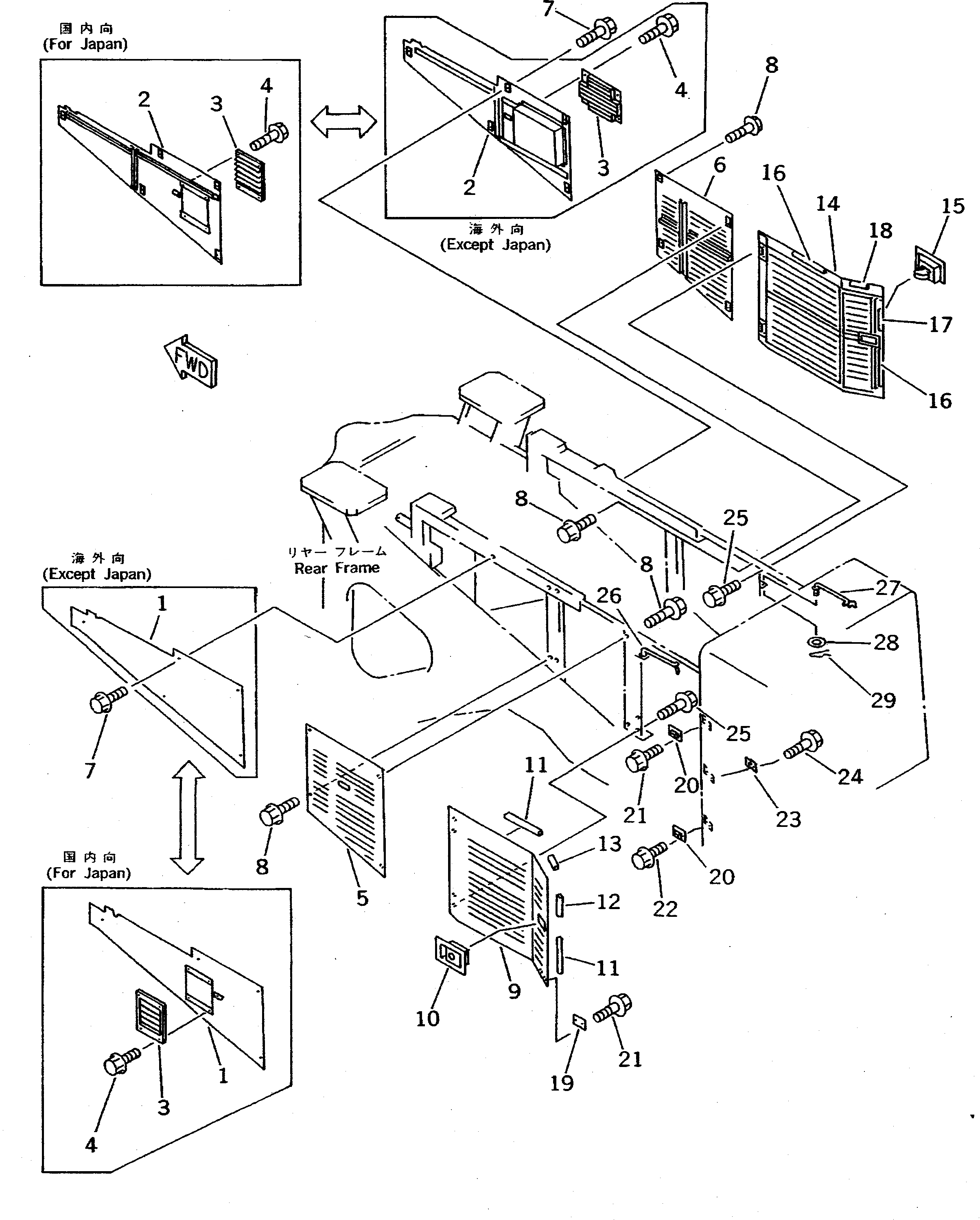 Схема запчастей Komatsu WA800-2 - СИДЕНЬЕ БОКОВ. КРЫШКА(№-) РАМА И ЧАСТИ КОРПУСА