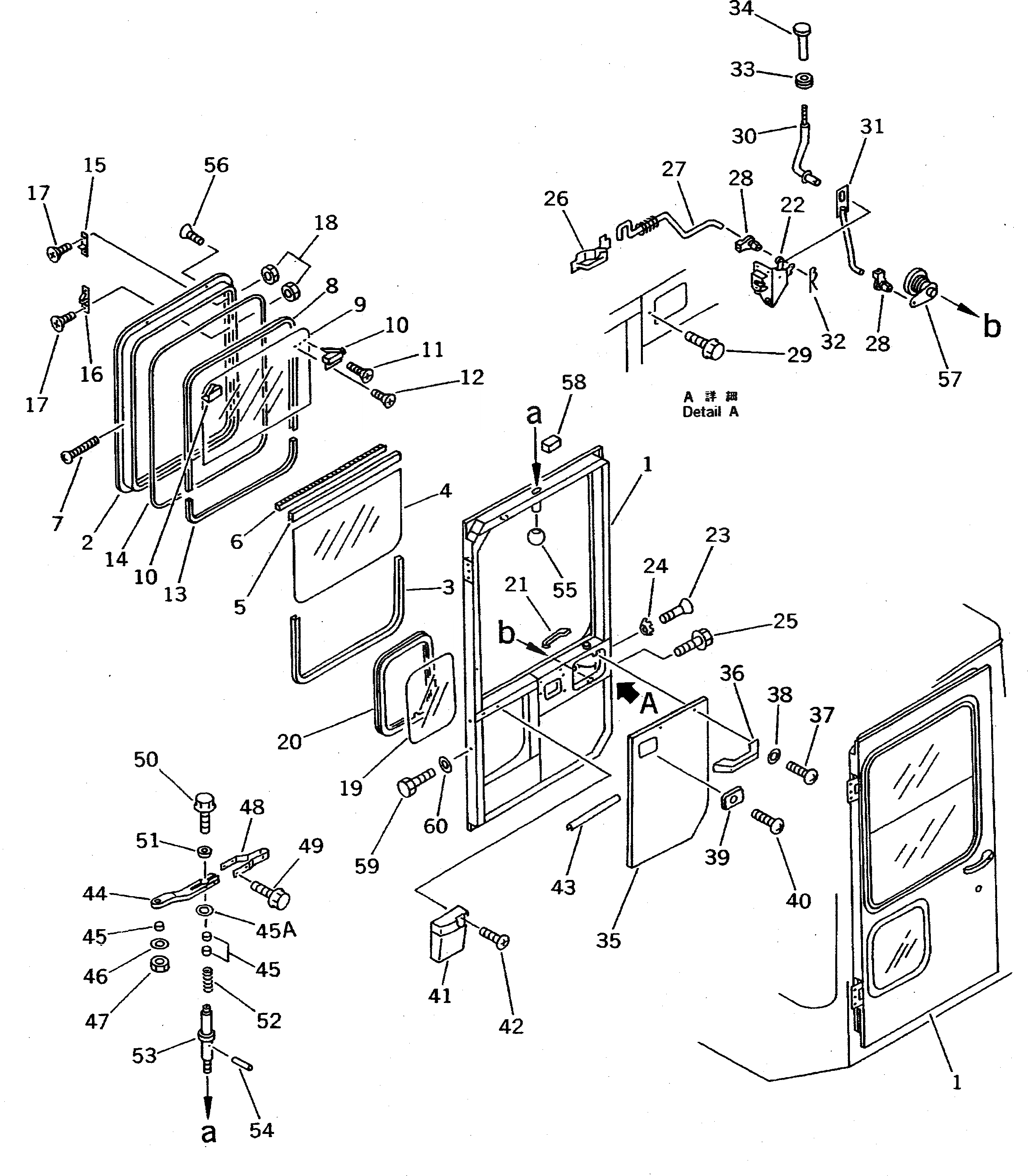 Схема запчастей Komatsu WA800-2 - КАБИНА (/) (ДВЕРЬ)(№-) РАМА И ЧАСТИ КОРПУСА