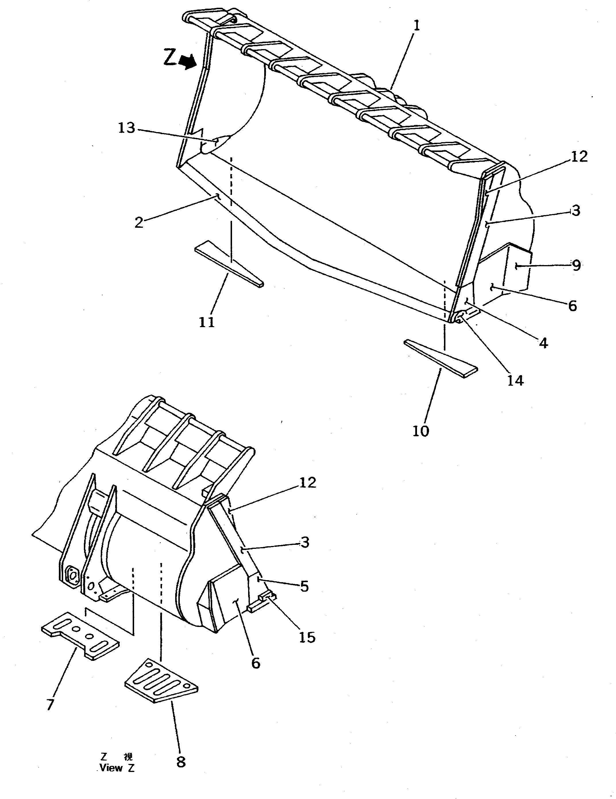 Схема запчастей Komatsu WA800-2 - КОВШ¤ .M (V-ОБРАЗН) (БЕЗ TOOTH) РАБОЧЕЕ ОБОРУДОВАНИЕ