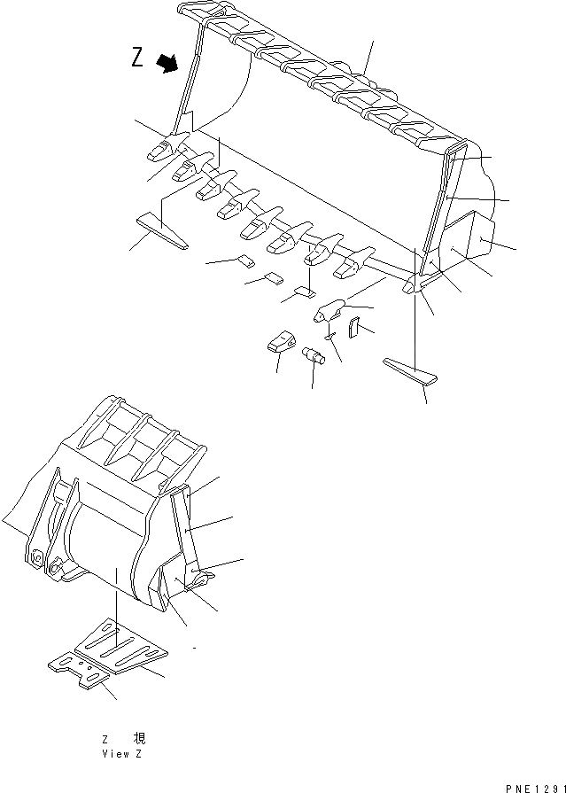Схема запчастей Komatsu WA800-1-A - КОВШ¤ .M (V-ОБРАЗН) (С ЗУБЬЯМИ)(№-) РАБОЧЕЕ ОБОРУДОВАНИЕ