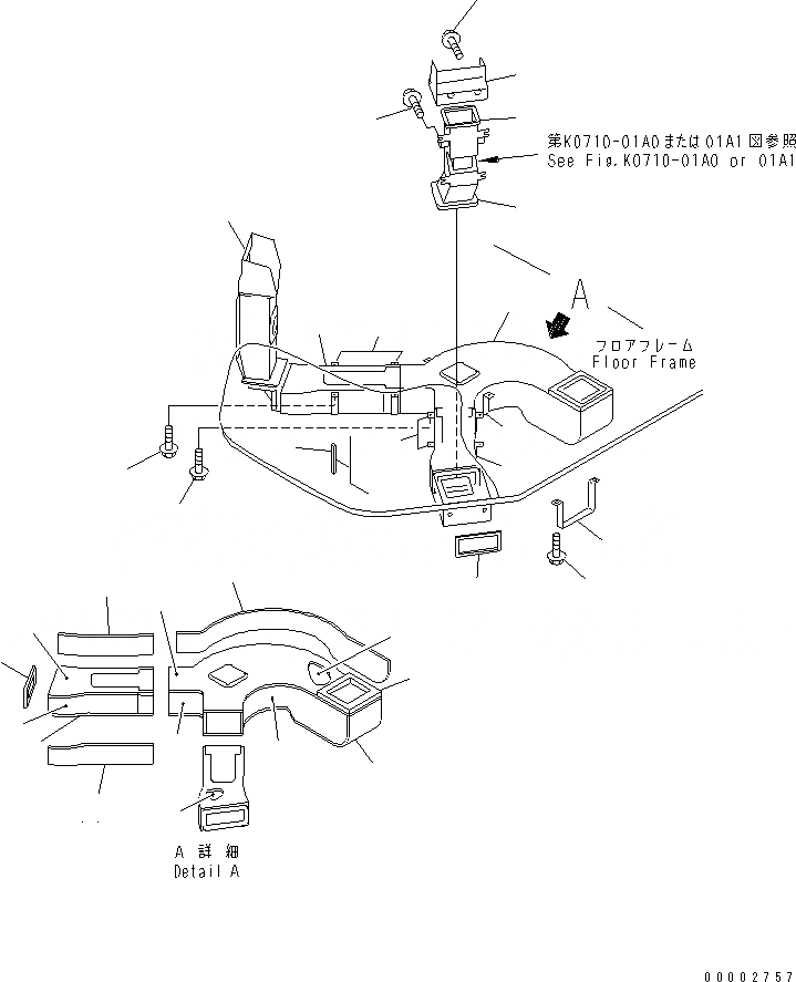 Схема запчастей Komatsu WA800-3 - ПОЛ SUB (КОНДИЦ. ВОЗДУХА¤ ОБОГРЕВАТЕЛЬ. И ВОЗДУХОВОДЫ) (С AJSS)(№-8) КАБИНА ОПЕРАТОРА И СИСТЕМА УПРАВЛЕНИЯ