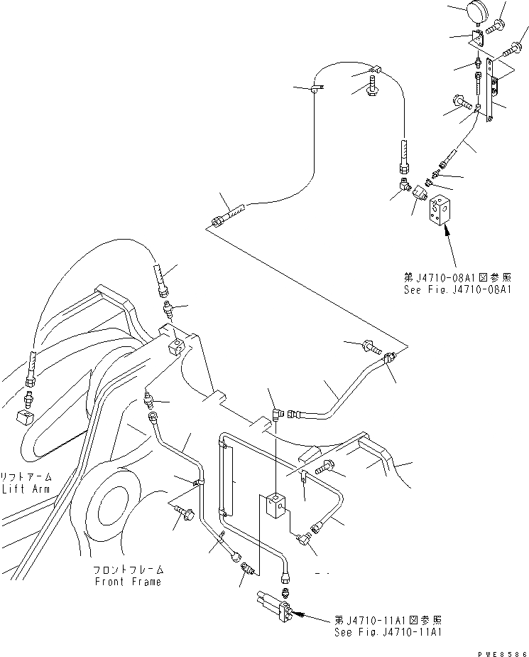 Схема запчастей Komatsu WA800-3 - АВТОМАТИЧ. СМАЗ. (ДАТЧИК ДАВЛЕНИЯ И ПЕРЕДН. РАМА ВПРЫСК ЛИНИЯ)    (С АВТОМАТИЧ. СМАЗКОЙ) ОСНОВНАЯ РАМА И ЕЕ ЧАСТИ
