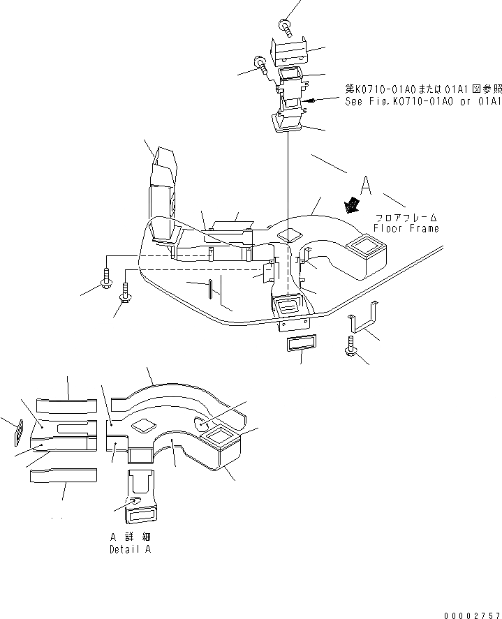 Схема запчастей Komatsu WA800-3 - ПОЛ SUB (КОНДИЦ. ВОЗДУХА¤ ОБОГРЕВАТЕЛЬ. И ВОЗДУХОВОДЫ) (С AJSS)(№-) КАБИНА ОПЕРАТОРА И СИСТЕМА УПРАВЛЕНИЯ