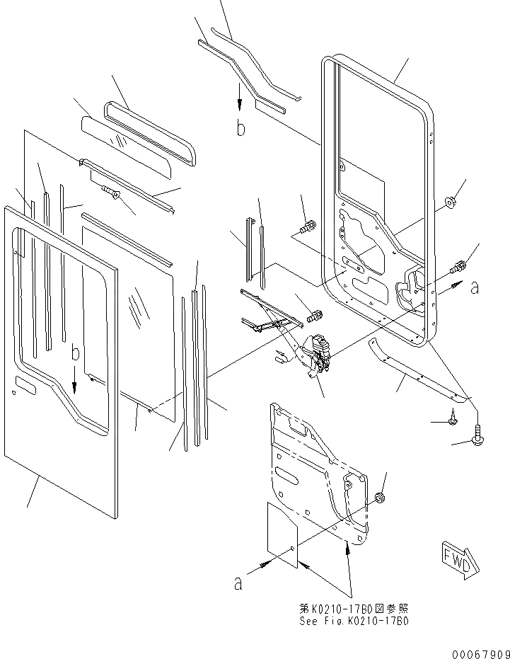 Схема запчастей Komatsu WA800-3E0 - КАБИНА (ПРАВ. ДВЕРЬ В СБОРЕ¤ /) (ДВЕРЬ РАМА¤ ОКНА И РЕГУЛЯТОР)(№7-) КАБИНА ОПЕРАТОРА И СИСТЕМА УПРАВЛЕНИЯ