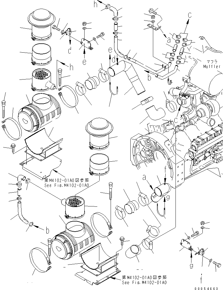 Схема запчастей Komatsu WA800L-3 - ДВИГАТЕЛЬ (ВОЗДУХООЧИСТИТЕЛЬ И КРЕПЛЕНИЕ)(№9-) КОМПОНЕНТЫ ДВИГАТЕЛЯ