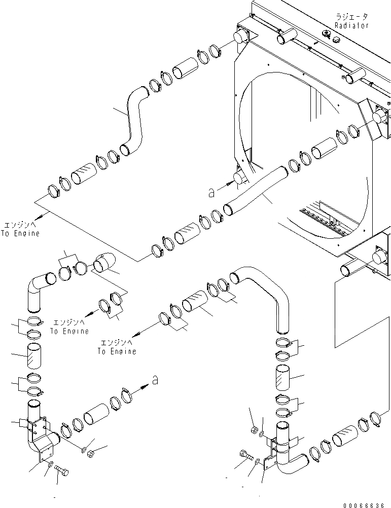 Схема запчастей Komatsu WA900-3E0 - ЛИНИЯ ОХЛАЖДЕНИЯ (ТРУБКИ ПОСЛЕОХЛАДИТЕЛЯ)(№-) СИСТЕМА ОХЛАЖДЕНИЯ