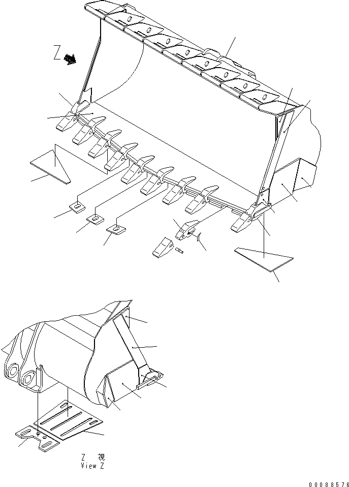 Схема запчастей Komatsu WA900-3E0 - КОВШ¤ .M (V-ОБРАЗН) (С ЗУБЬЯМИ)(№-) РАБОЧЕЕ ОБОРУДОВАНИЕ