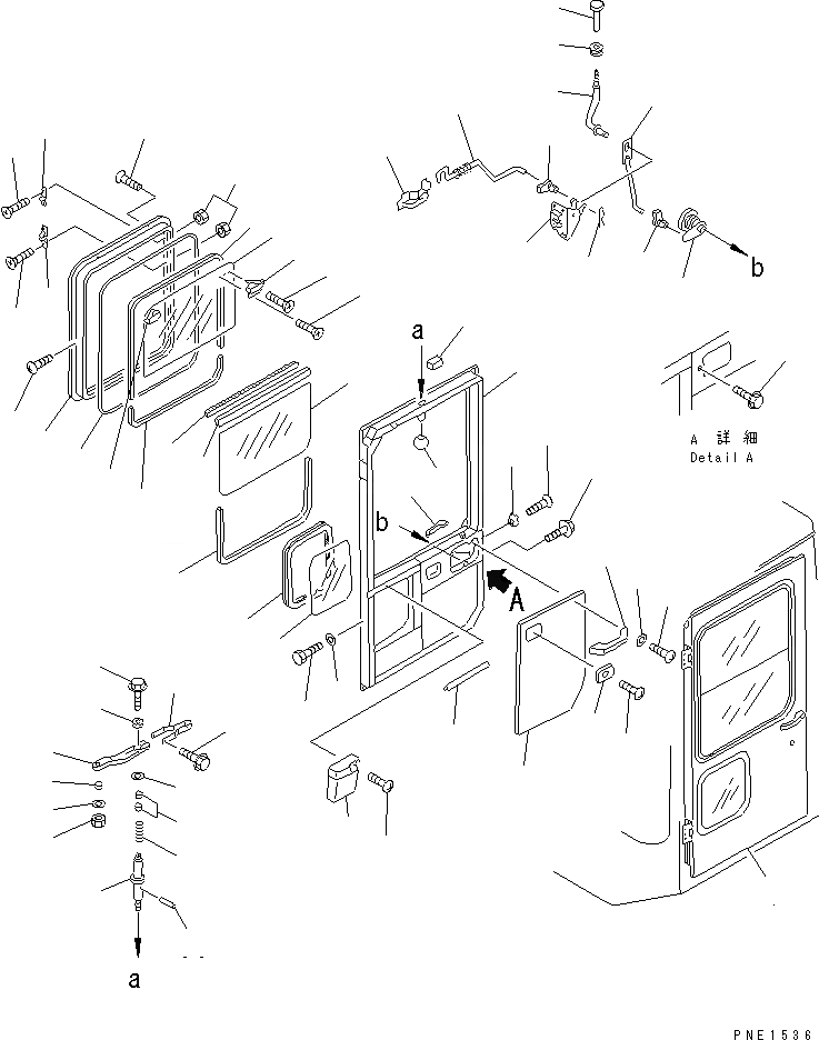 Схема запчастей Komatsu WA900-1 - КАБИНА (/) (ДВЕРЬ) РАМА И ЧАСТИ КОРПУСА