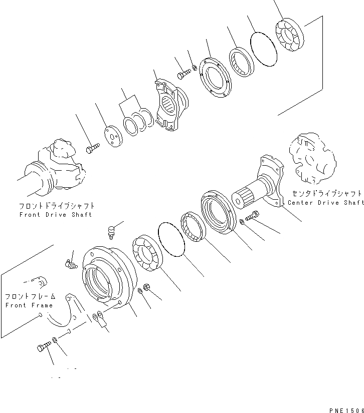 Схема запчастей Komatsu WA900-1 - ЦЕНТР. СУППОРТ ВЕДУЩ. ВАЛ¤ ДИФФЕРЕНЦ. И КОЛЕСА