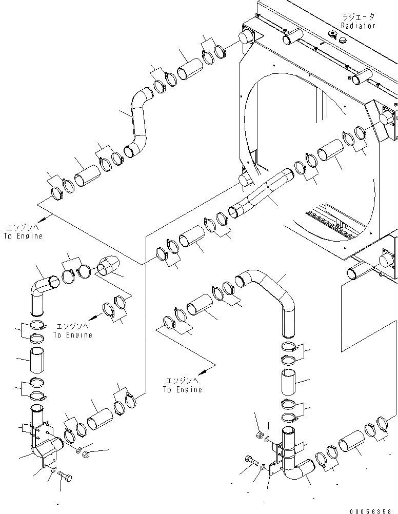 Схема запчастей Komatsu WA900-3E0 - ЛИНИЯ ОХЛАЖДЕНИЯ (ТРУБКИ ПОСЛЕОХЛАДИТЕЛЯ)(№-) СИСТЕМА ОХЛАЖДЕНИЯ