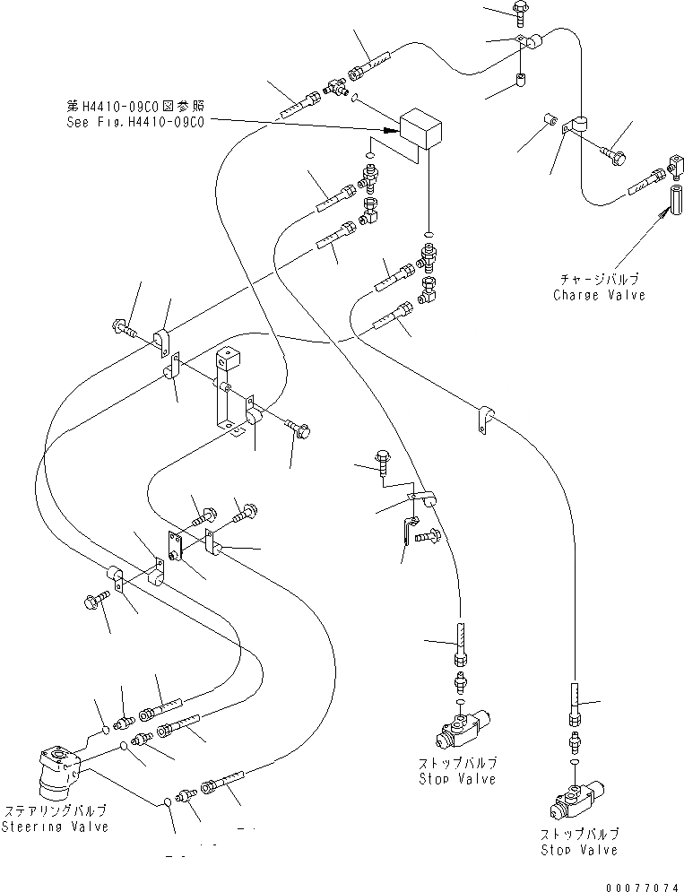 Схема запчастей Komatsu WA900-3 - ГИДРОЛИНИЯ РУЛЕВОГО УПРАВЛЕНИЯ (ЗАГРУЗОЧН. КЛАПАН - КЛАПАН ОСТАНОВКИ)(№9-) ГИДРАВЛИКА