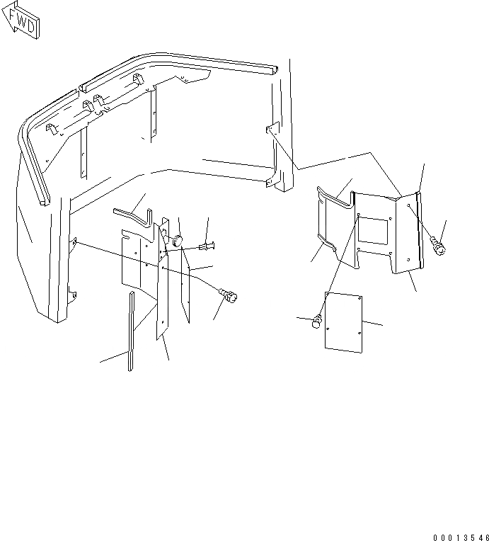 Схема запчастей Komatsu WA900-3 - КАБИНА (ПЕРЕДН. ИНТЕРЬЕР COVER¤ НИЖН.) (С ВСАСЫВ. ВЕНТИЛЯТОРОМ) КАБИНА ОПЕРАТОРА И СИСТЕМА УПРАВЛЕНИЯ