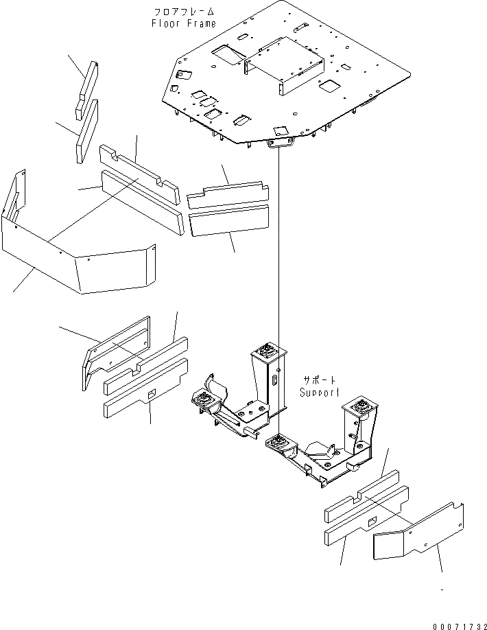 Схема запчастей Komatsu WA900-3 - ПОКРЫТИЕ ПОЛА (ЩИТКИ)(№9-) ЧАСТИ КОРПУСА