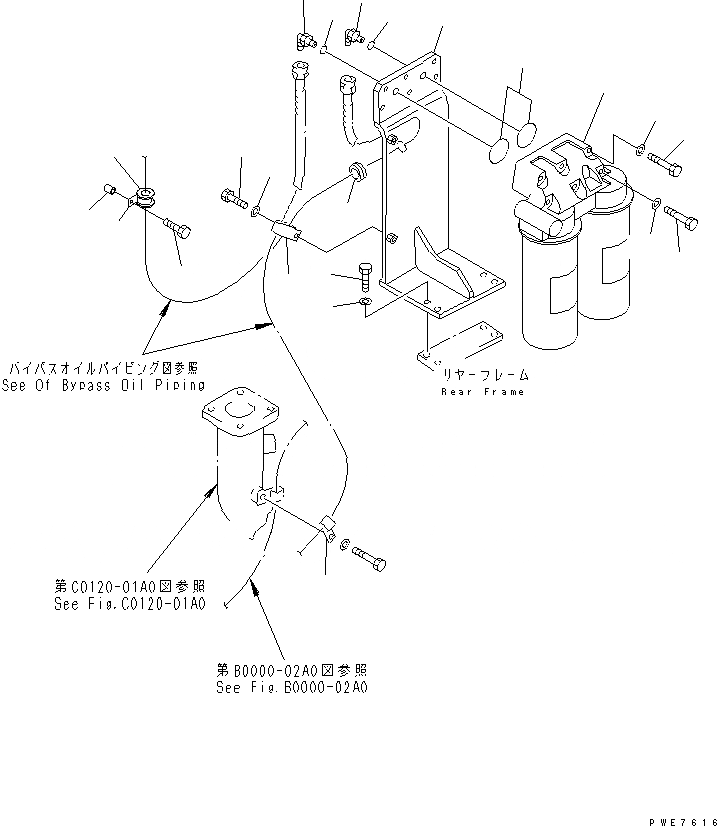 Схема запчастей Komatsu WA900-3 - ДВИГАТЕЛЬ (BYPASS МАСЛ. ФИЛЬТР И ТРУБЫ) КОМПОНЕНТЫ ДВИГАТЕЛЯ