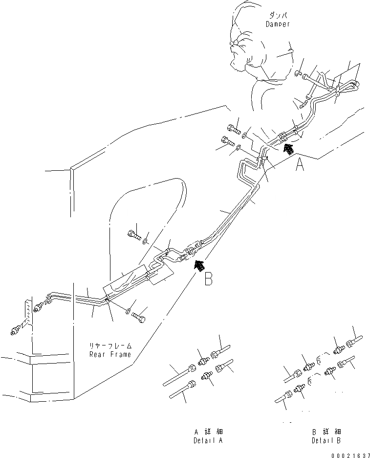 Схема запчастей Komatsu WA900L-3 - АВТОМАТИЧ. СМАЗ. (ЗАДН. ЛИНИЯ /) ОСНОВНАЯ РАМА И ЕЕ ЧАСТИ