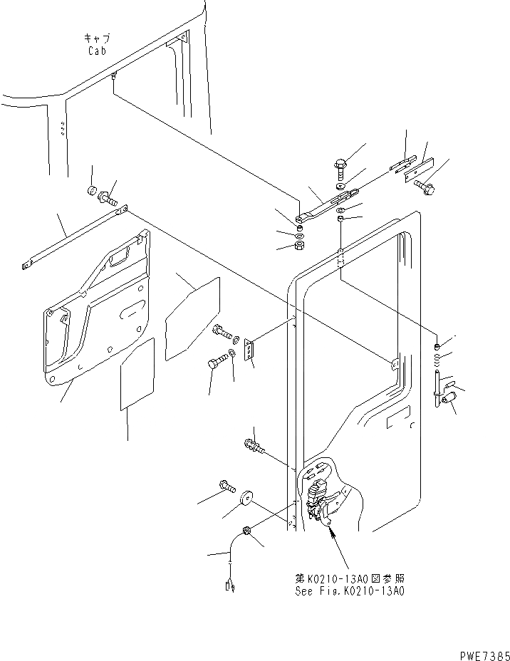 Схема запчастей Komatsu WA900L-3 - КАБИНА (ЛЕВ. ДВЕРЬ В СБОРЕ¤ /) (ДВЕРЬ ФИКСАТОР ОТКРЫТИЯ¤ ПОДУШКА И РУЧКА) КАБИНА ОПЕРАТОРА И СИСТЕМА УПРАВЛЕНИЯ