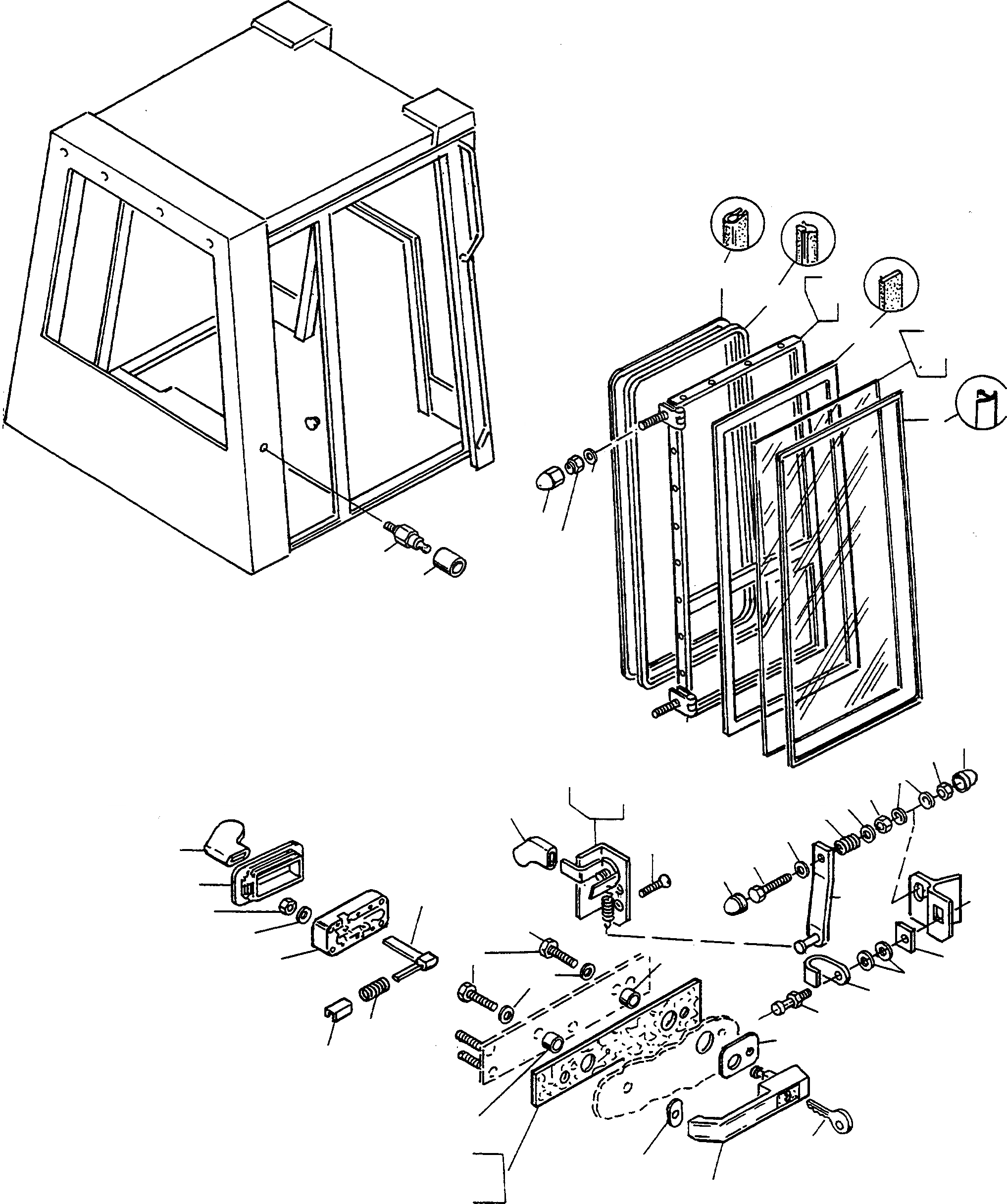 Схема запчастей Komatsu WA90-1S - БЕЗОПАСН. КАБИНА, ДВЕРЬS ПРИВОДRS КАБИНА
