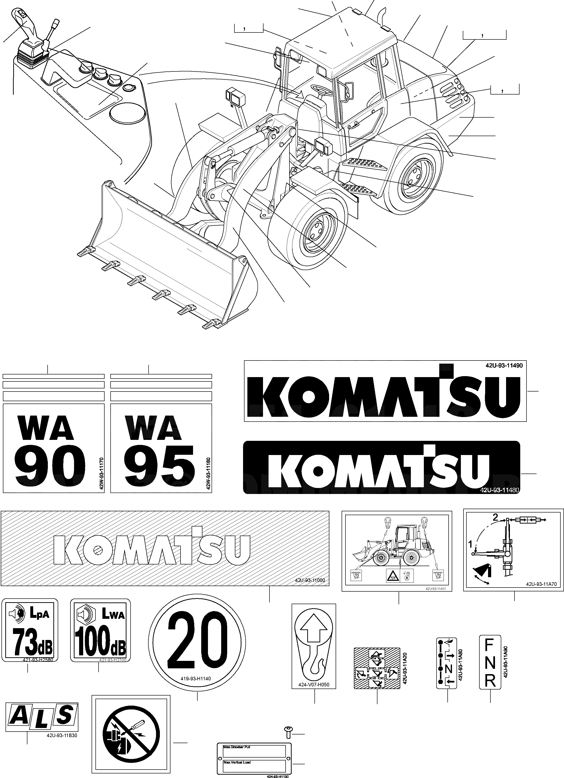 Схема запчастей Komatsu WA90-3 - БУКВЕНН. ИНСТРУМЕНТ, АКСЕССУАРЫ, БУКВЕНН.