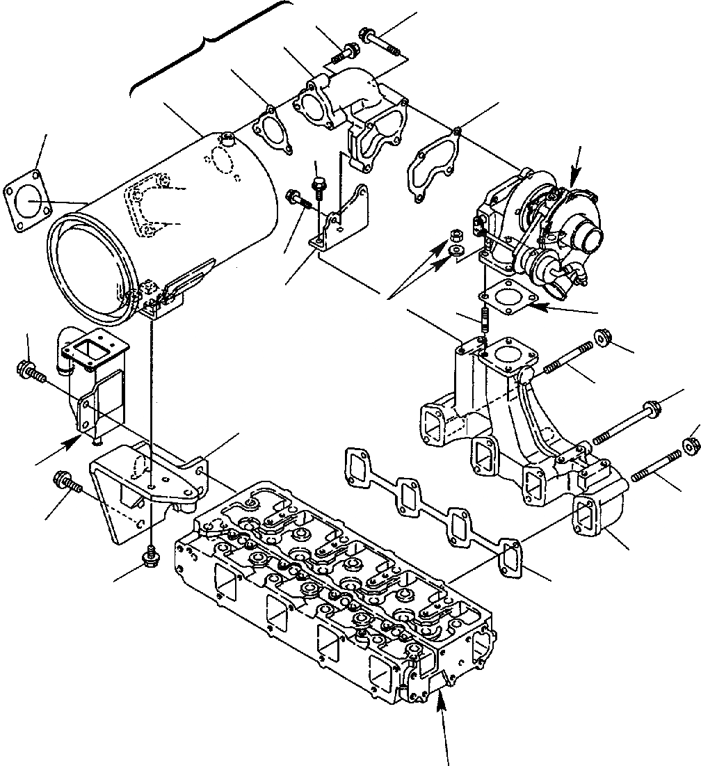 Схема запчастей Komatsu WB140-2 - EXAUST КОЛЛЕКТОР & ГЛУШИТЕЛЬ (TURBO ДВИГАТЕЛЬ) ДВИГАТЕЛЬ
