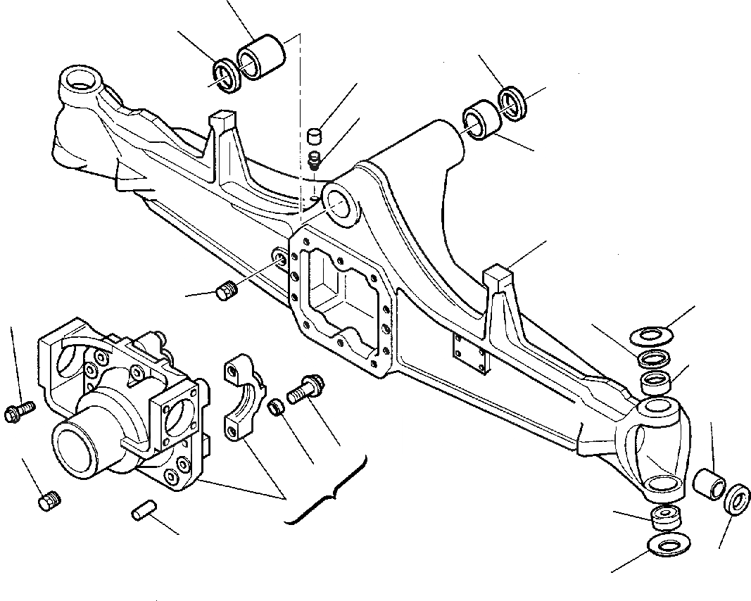 Схема запчастей Komatsu WB140-2 - ПЕРЕДНИЙ МОСТ (WD) (/) РАМА