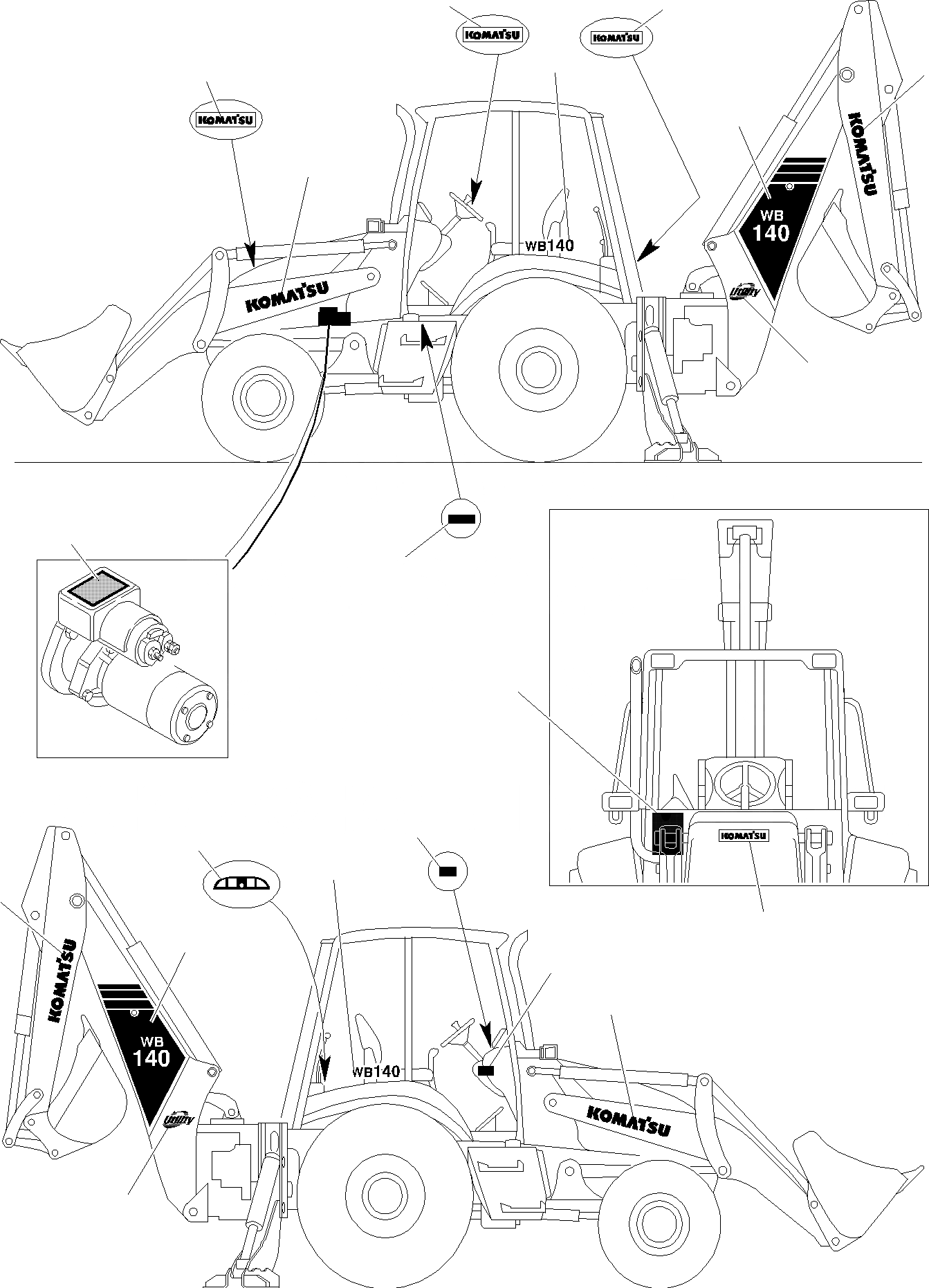 Схема запчастей Komatsu WB140-2 - НАКЛЕЙКИ (/) МАРКИРОВКА