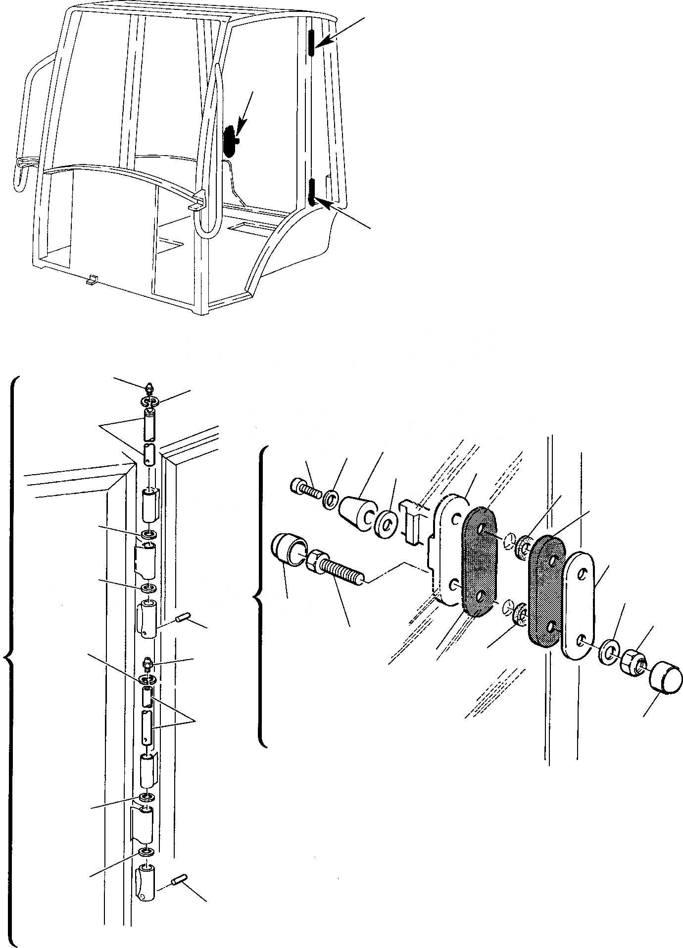 Схема запчастей Komatsu WB140PS-2 - КАБИНА (/) ЧАСТИ КОРПУСА И КАБИНА