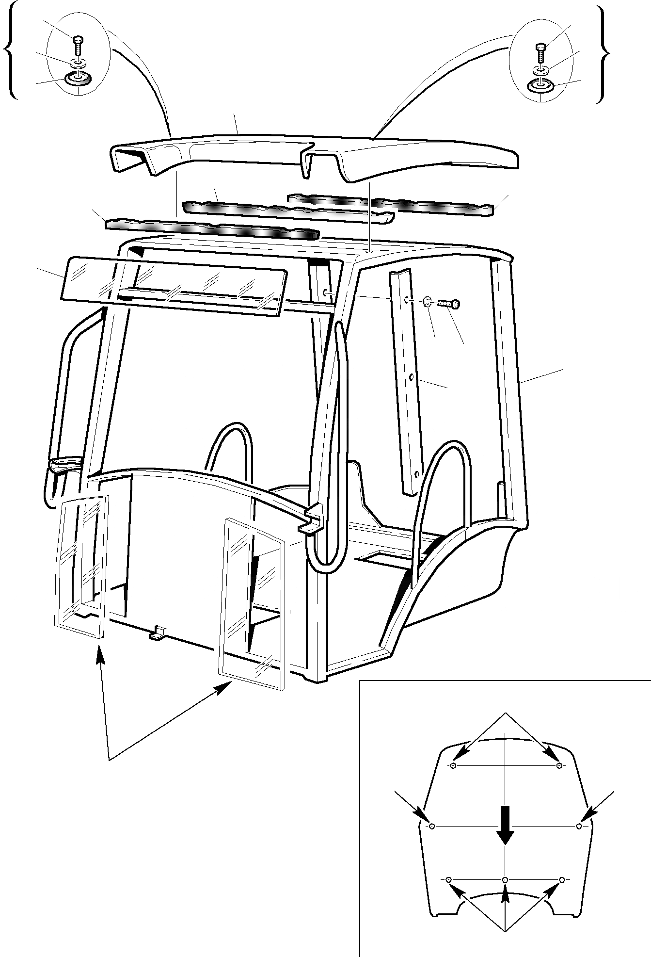 Схема запчастей Komatsu WB150-2 - НАВЕС (/) ЧАСТИ КОРПУСА И КАБИНА