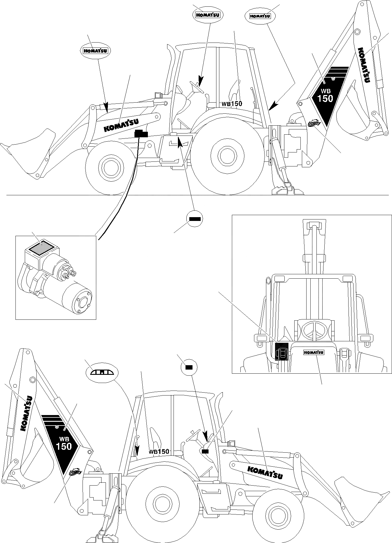 Схема запчастей Komatsu WB150-2 - НАКЛЕЙКИ (/) МАРКИРОВКА