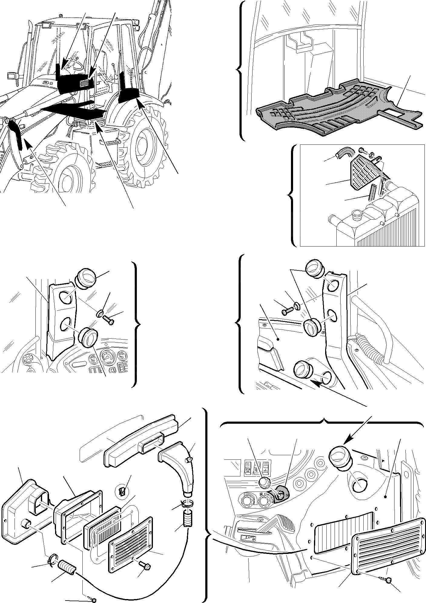 Схема запчастей Komatsu WB150AWS-2 - КАБИНА СИСТЕМА ОБДУВА ВОЗДУХА (/) ЧАСТИ КОРПУСА И OPERTOR'S КАБИНА
