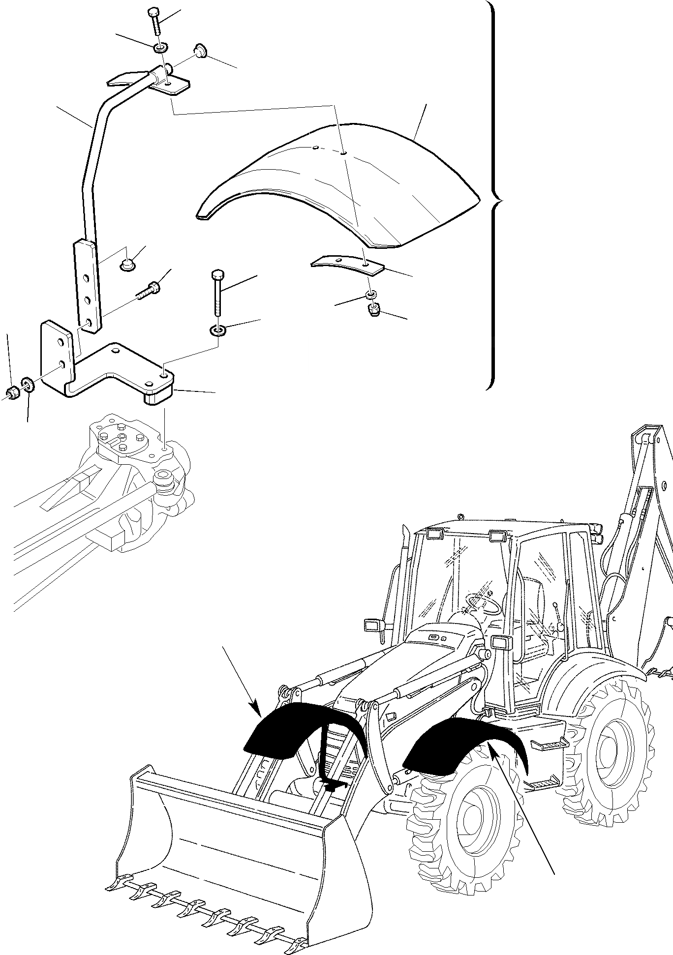 Схема запчастей Komatsu WB150WSC-2 - ПЕРЕДН. КРЫЛЬЯ ЧАСТИ КОРПУСА И КАБИНА