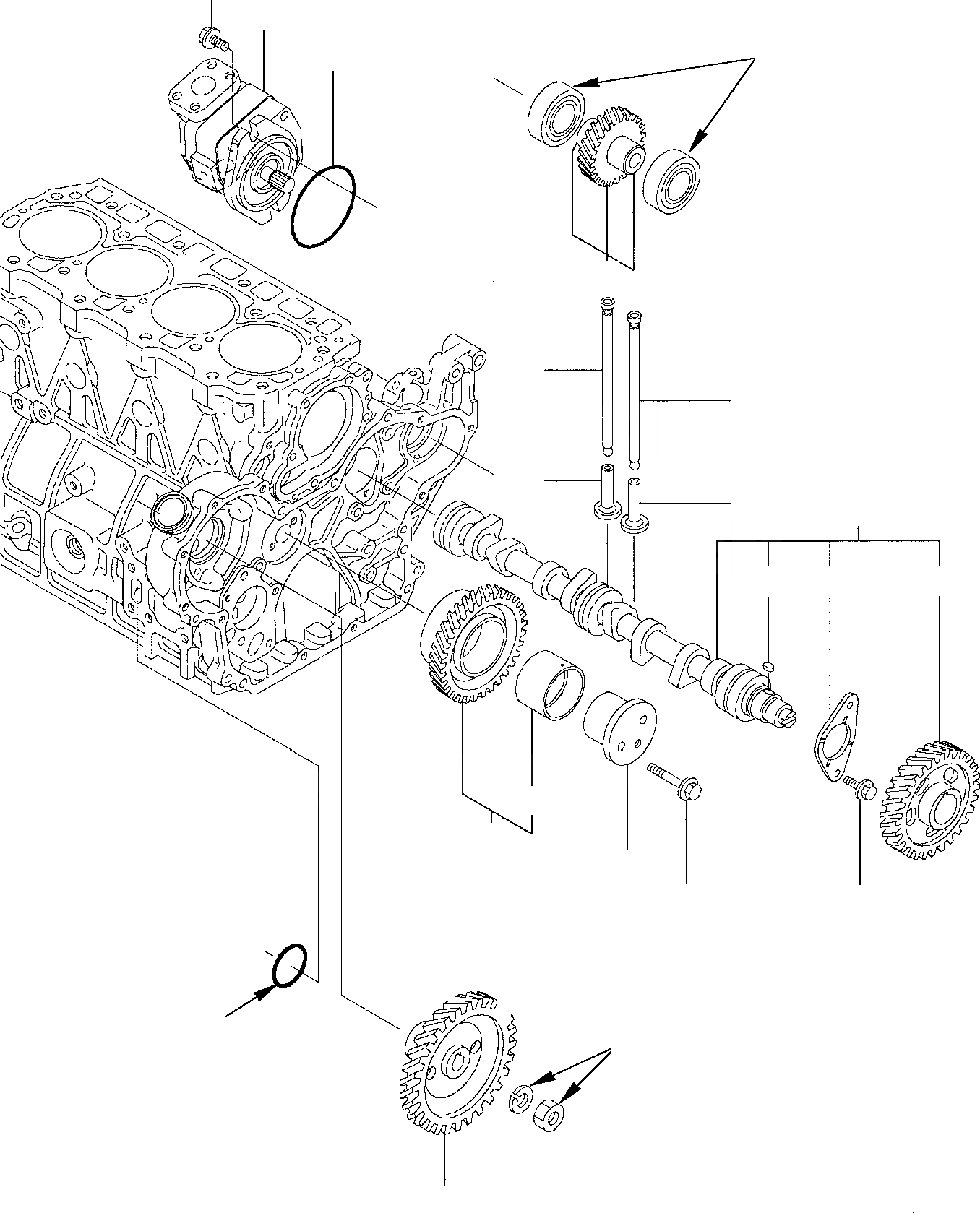 Схема запчастей Komatsu WB70A-1 - РАСПРЕДВАЛ И ВЕДУЩИЙ МЕХАНИЗМ ГОЛОВКА ЦИЛИНДРОВ
