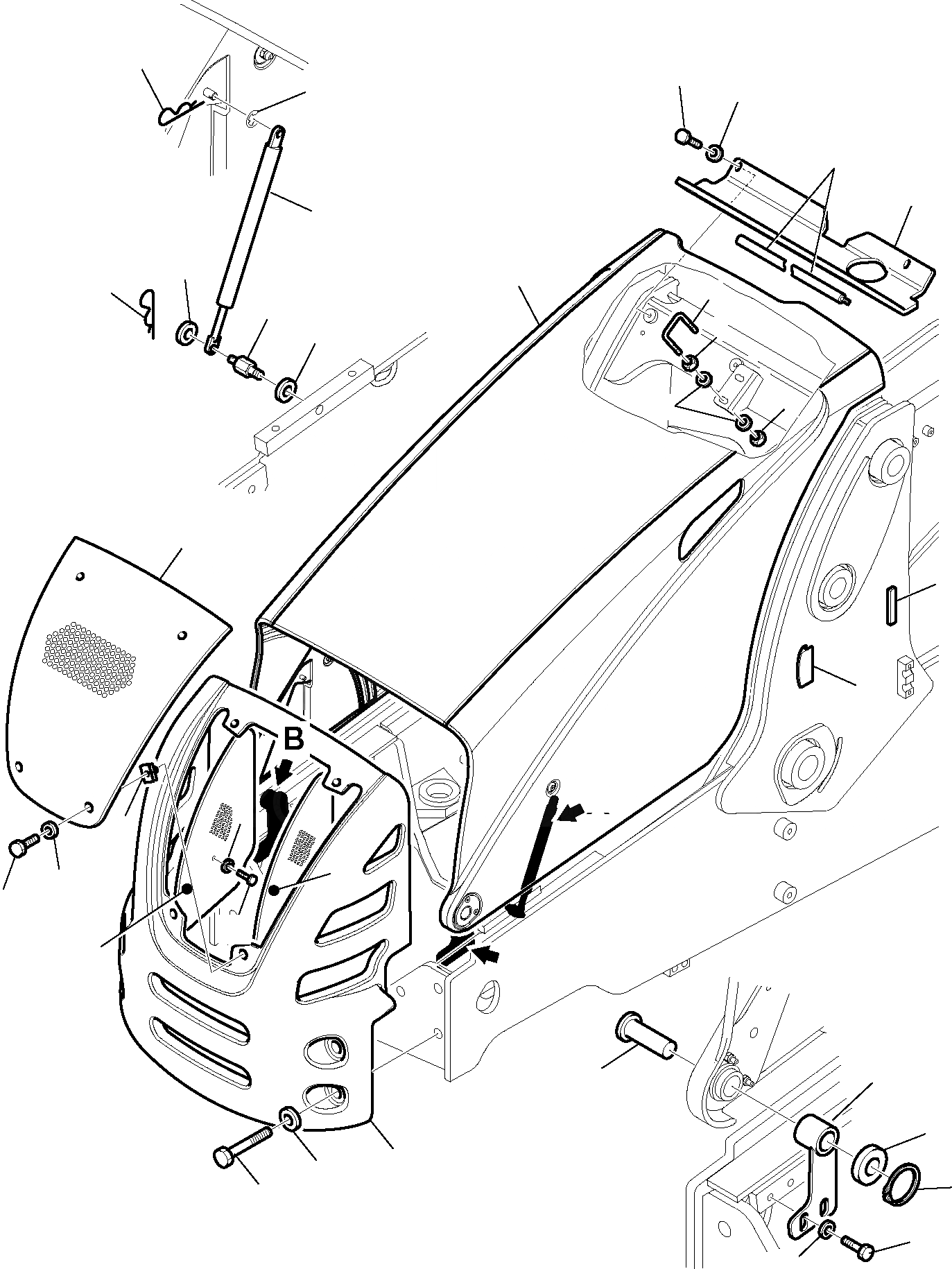 Схема запчастей Komatsu WB91R-5E0 - КАПОТ (/) ЧАСТИ КОРПУСА И КАБИНА