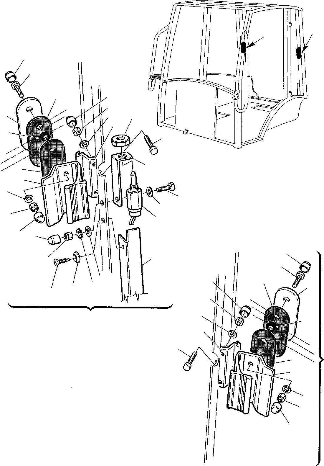 Схема запчастей Komatsu WB91R-2 - КАБИНА (/) ЧАСТИ КОРПУСА И КАБИНА