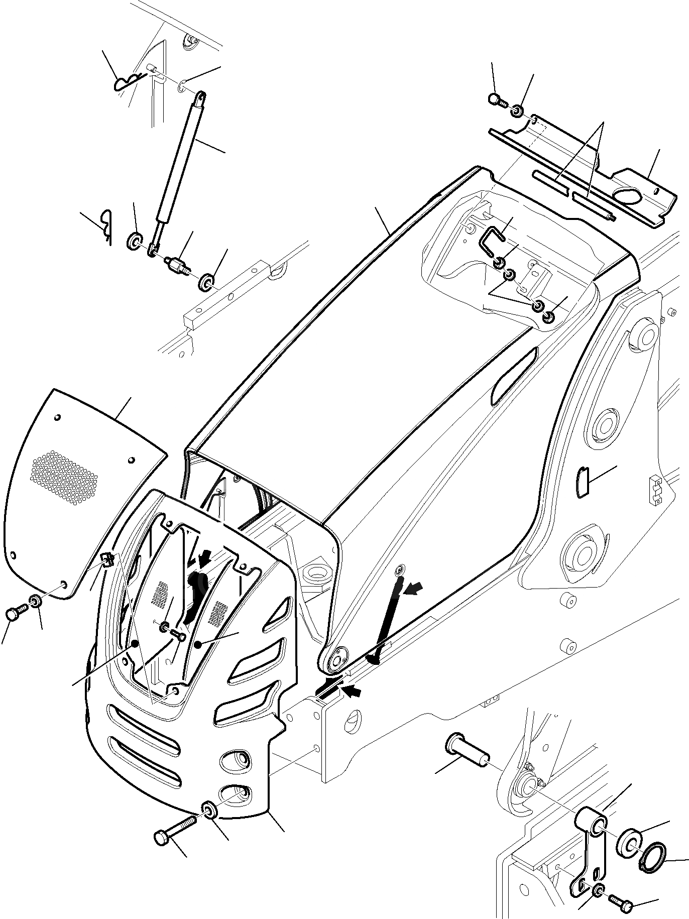 Схема запчастей Komatsu WB93R-5 - КАПОТ (/) ЧАСТИ КОРПУСА И КАБИНА