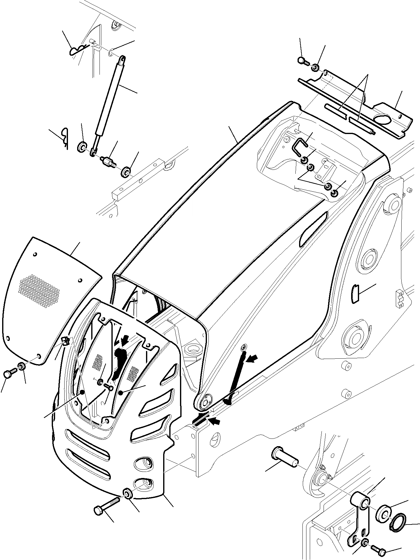 Схема запчастей Komatsu WB97R-5 - КАПОТ (/) ЧАСТИ КОРПУСА И КАБИНА