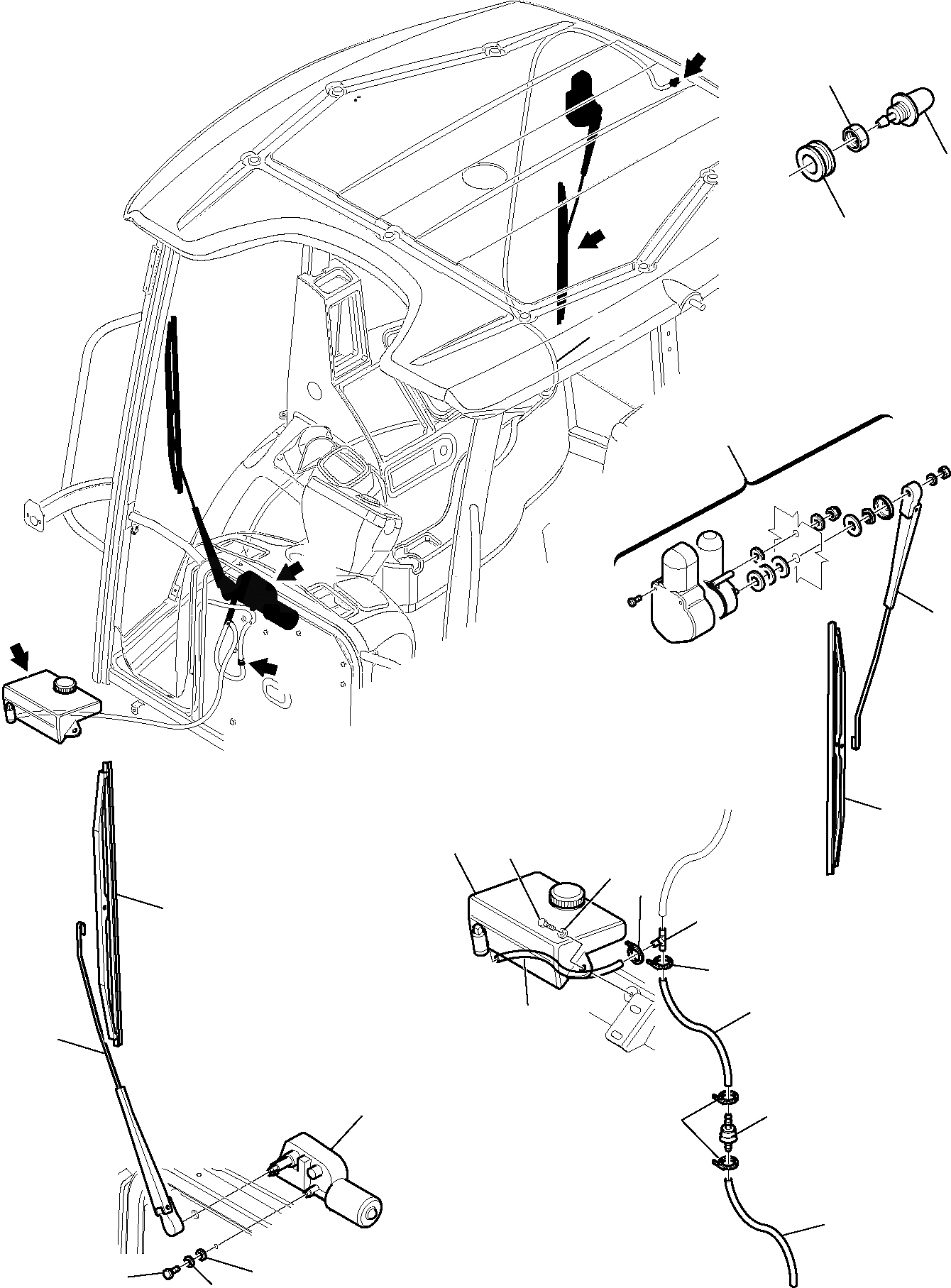 Схема запчастей Komatsu WB97R-5 - WINDЭКРАН ДВОРНИКИ, СИСТЕМА ЧАСТИ КОРПУСА И КАБИНА