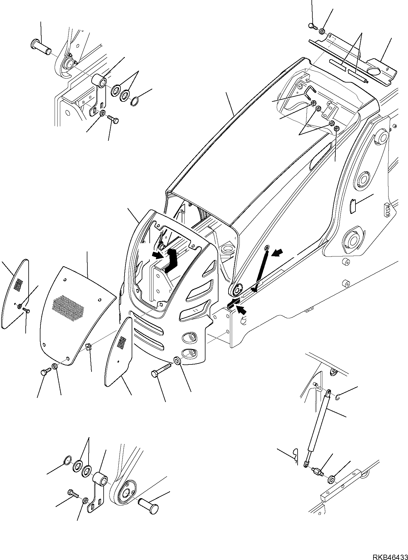 Схема запчастей Komatsu WB97R-5E0 - КАПОТ (/) ЧАСТИ КОРПУСА И КАБИНА
