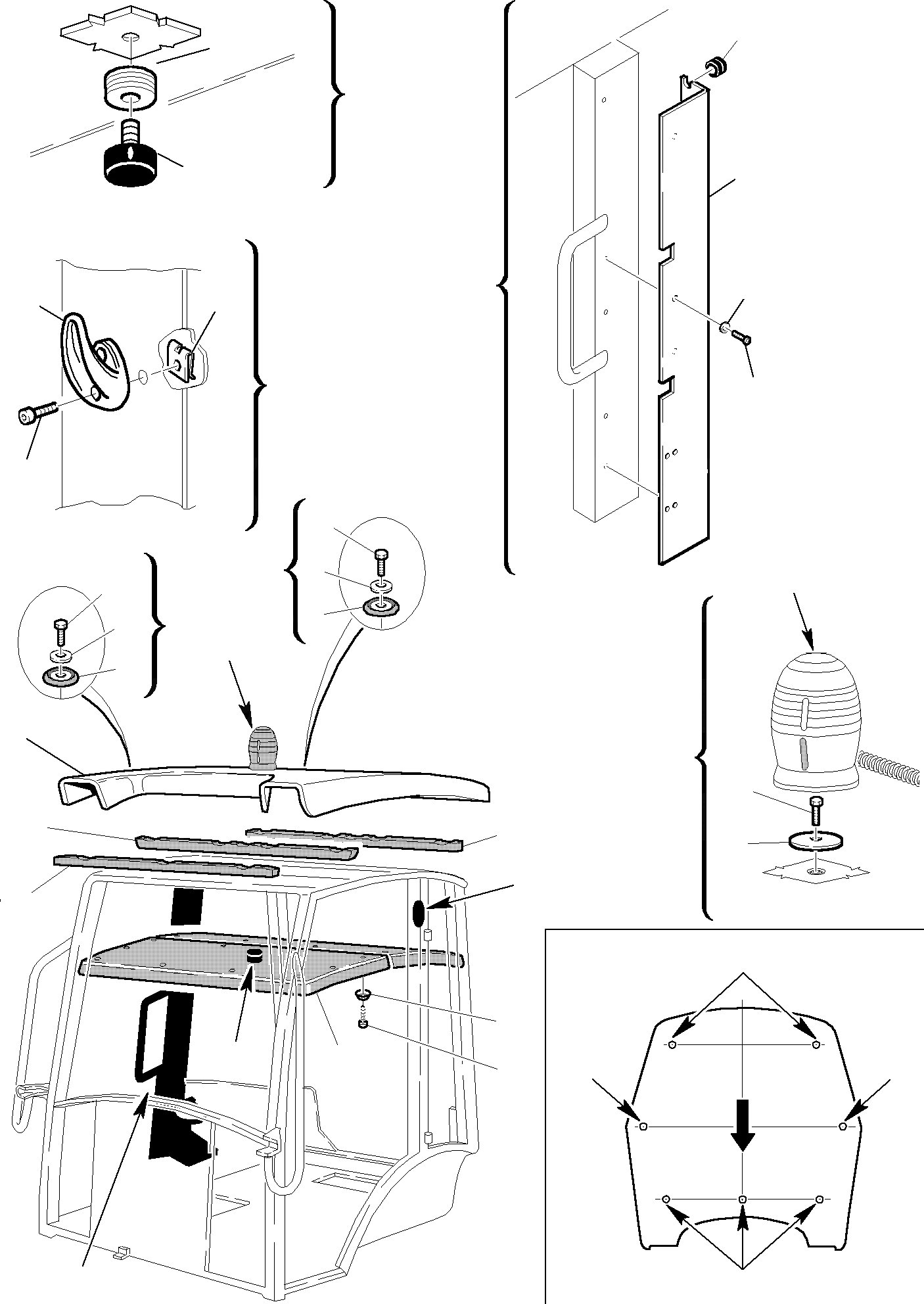 Схема запчастей Komatsu WB97R-2 - КАБИНА (/) ЧАСТИ КОРПУСА И КАБИНА