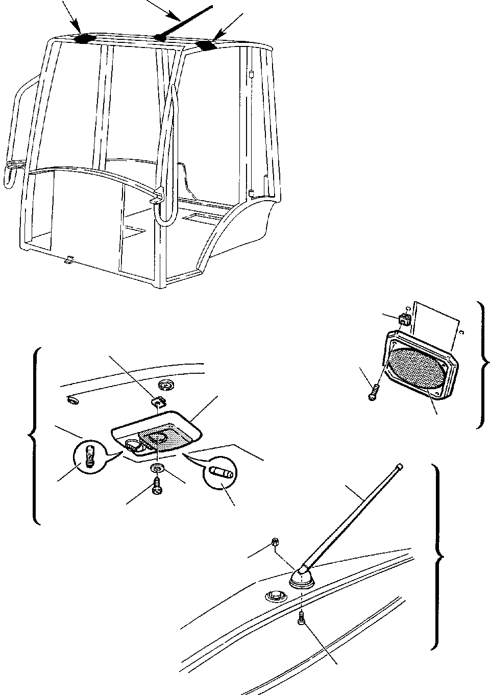 Схема запчастей Komatsu WB97R-2 - КАБИНА (/) ЧАСТИ КОРПУСА И КАБИНА